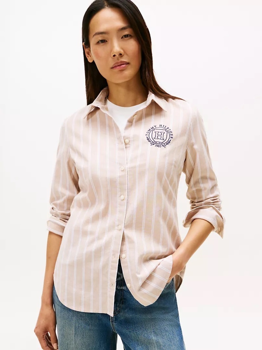 Tommy Hilfiger Women’s  XL  Crest Button Up Blouse Old Money Quiet Luxury